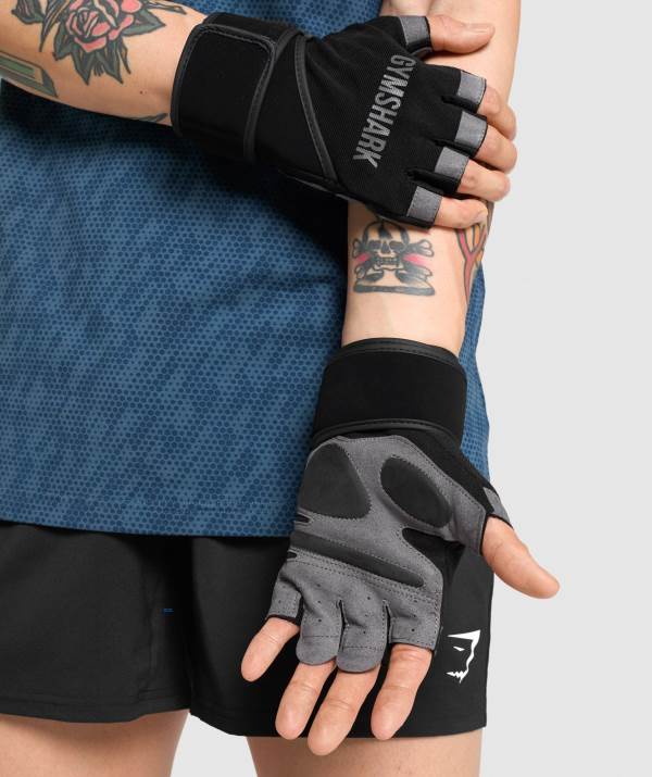 Panske Rukavice Gymshark Wrap Lifting Čierne | RD0149362